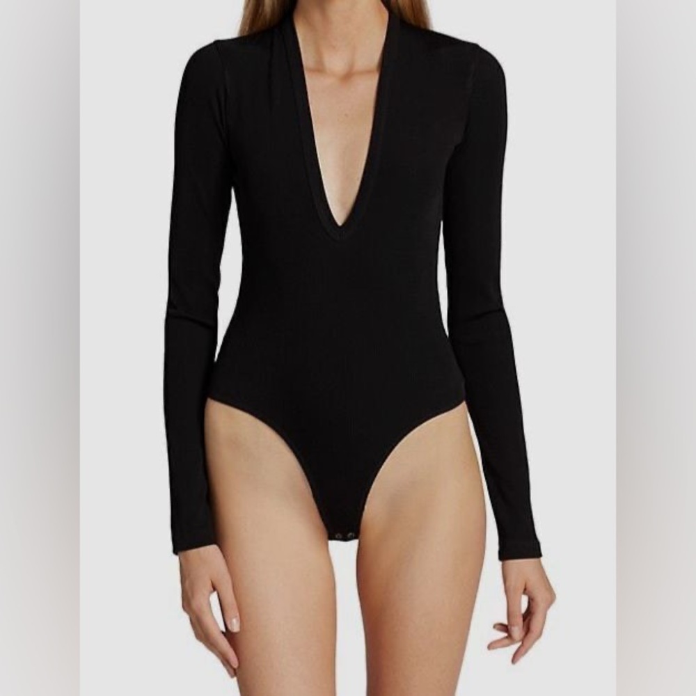 Goldsign deep v black ribbed bodysuit NWT